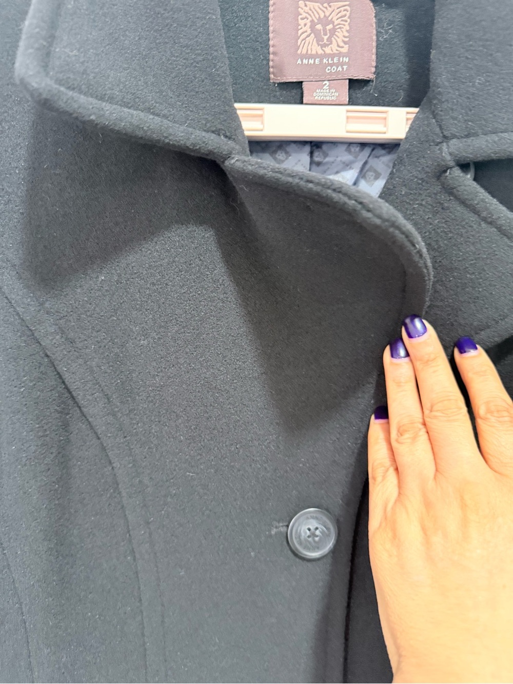 Anne Klein wool nylon cashmere blend Black Single-Breasted Pea Coat 2 - Picture 12 of 15